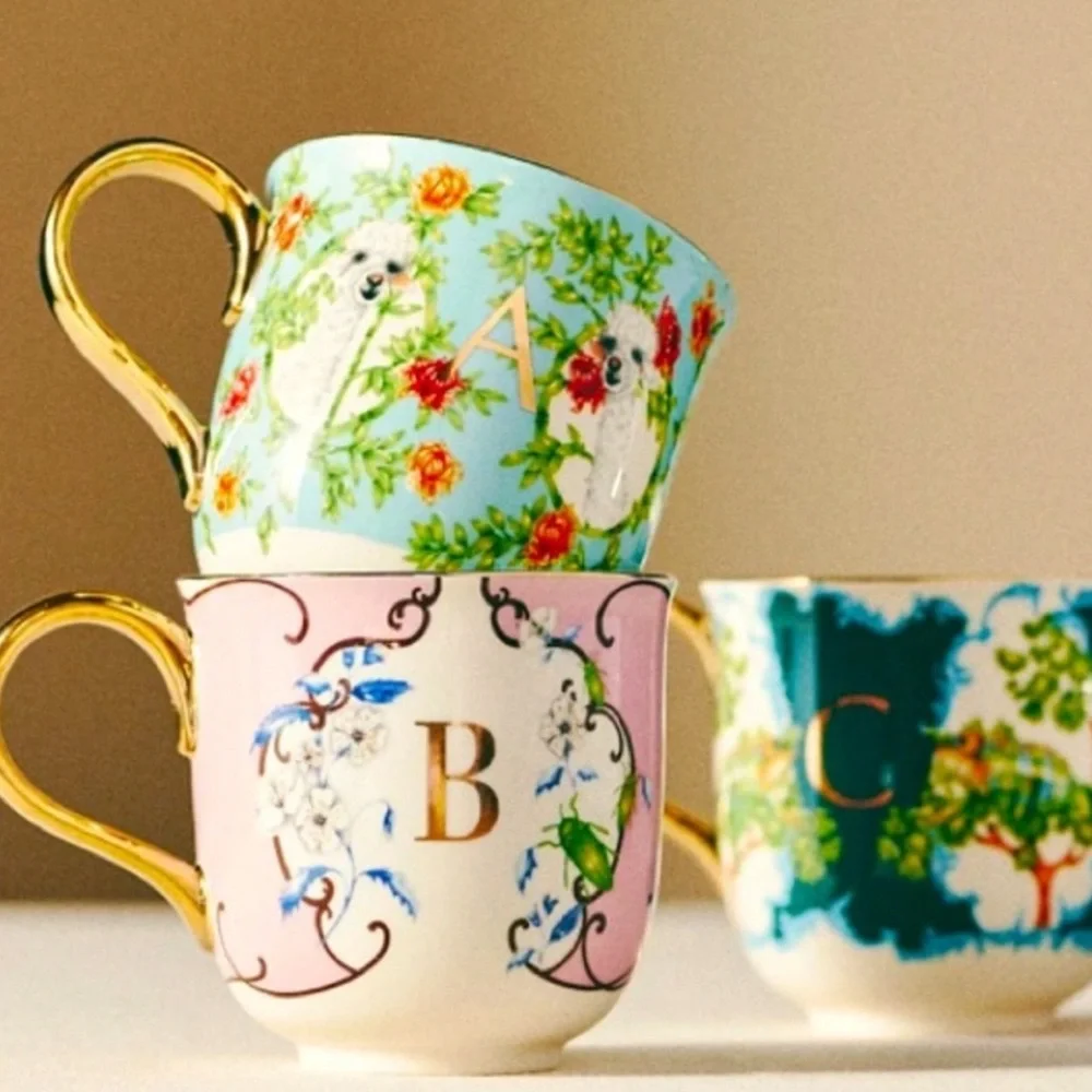 Lou Rota exclusively for Anthropologie Floral Dog Print Mug with Gold Handle - Picture 4 of 6